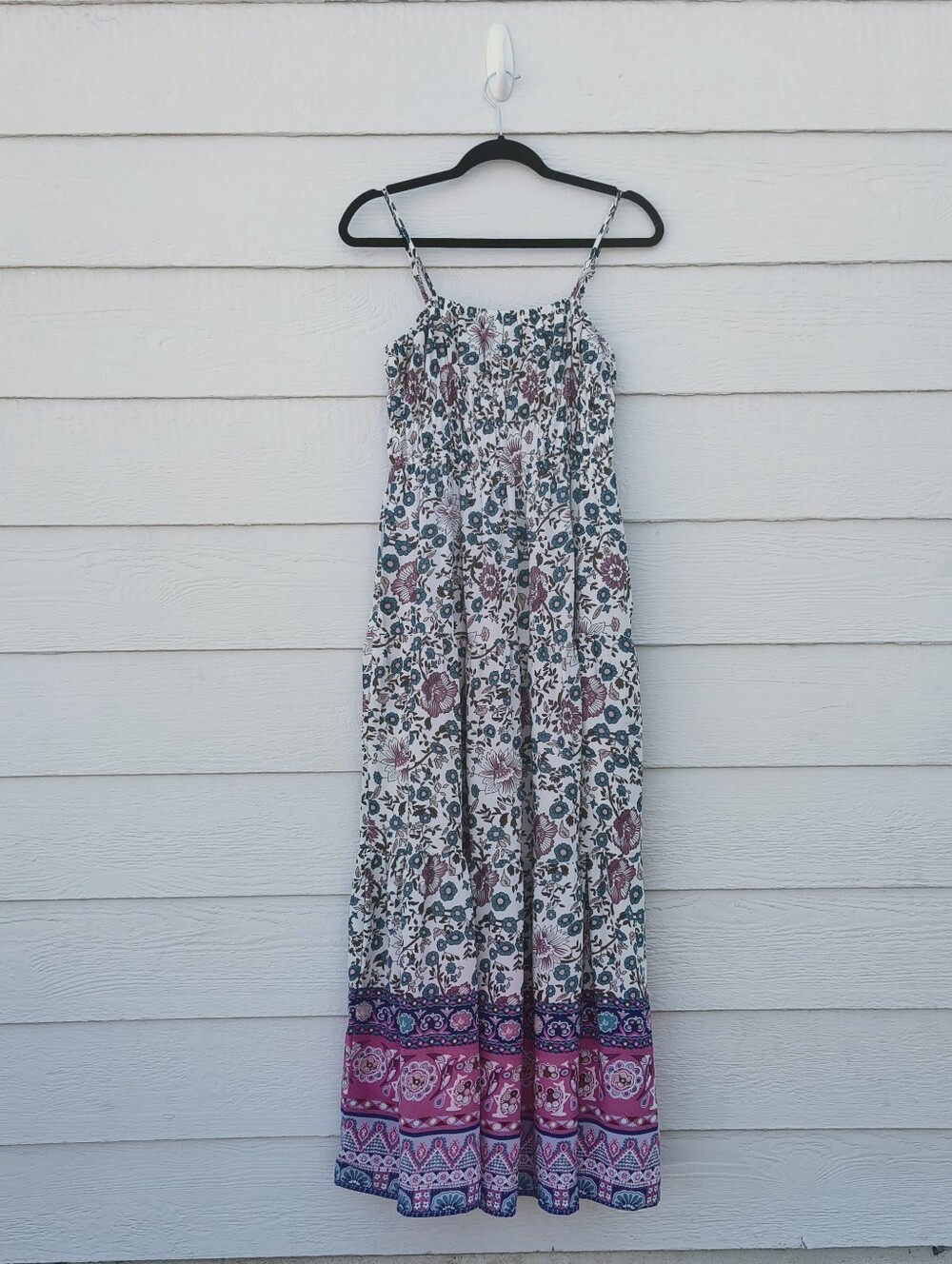 Floral Boho Maxi Dress with Abstract Border
